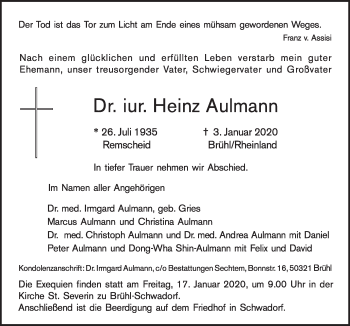 Anzeige von Heinz Aulmann von  Schlossbote/Werbekurier 