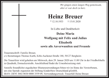 Anzeige von Heinz Breuer von  Sonntags-Post 