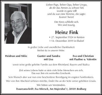 Anzeige von Heinz Fink von  Werbepost 