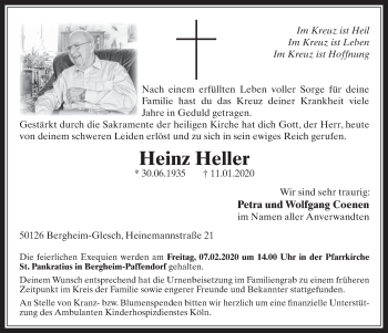 Anzeige von Heinz Heller von  Werbepost 