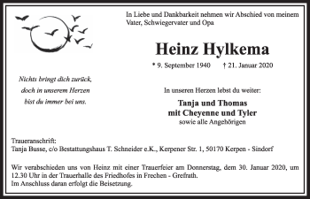Anzeige von Heinz Hylkema von  Sonntags-Post 