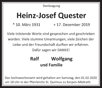 Anzeige von Heinz-Josef Quester von  Werbepost 