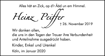 Anzeige von Heinz Pfeiffer von Kölner Stadt-Anzeiger / Kölnische Rundschau / Express