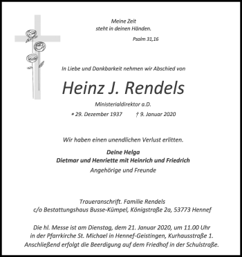 Anzeige von Heinz J. Rendels von Kölner Stadt-Anzeiger / Kölnische Rundschau / Express