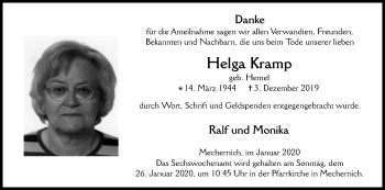 Anzeige von Helga Kramp von Kölner Stadt-Anzeiger / Kölnische Rundschau / Express