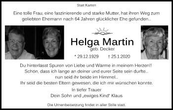 Anzeige von Helga Martin von Kölner Stadt-Anzeiger / Kölnische Rundschau / Express