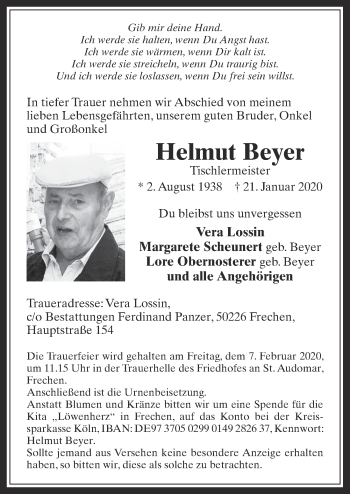 Anzeige von Helmut Beyer von  Wochenende 