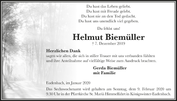 Anzeige von Helmut Biemüller von  Extra Blatt 