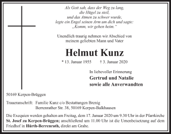 Anzeige von Helmut Kunz von  Sonntags-Post 