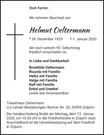 Anzeige von Helmut Oeltermann von  Blickpunkt Euskirchen 