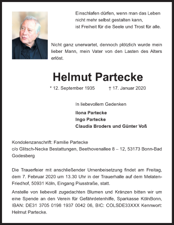Anzeige von Helmut Partecke von Kölner Stadt-Anzeiger / Kölnische Rundschau / Express