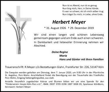 Anzeige von Herbert Meyer von Kölner Stadt-Anzeiger / Kölnische Rundschau / Express