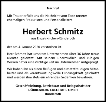 Anzeige von Herbert Schmitz von Kölner Stadt-Anzeiger / Kölnische Rundschau / Express