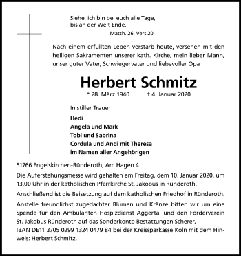 Anzeige von Herbert Schmitz von Kölner Stadt-Anzeiger / Kölnische Rundschau / Express