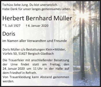 Anzeige von Herbert Bernhard Müller von Kölner Stadt-Anzeiger / Kölnische Rundschau / Express