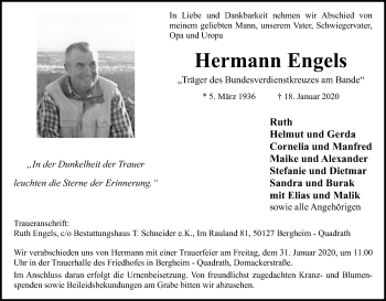 Anzeige von Hermann Engels von Kölner Stadt-Anzeiger / Kölnische Rundschau / Express