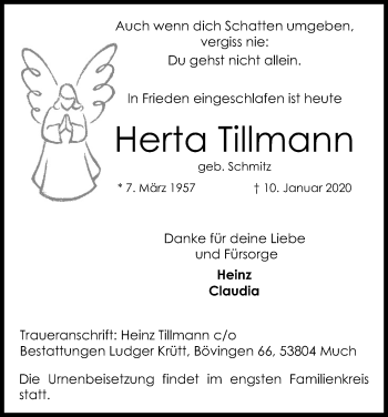 Anzeige von Herta Tillmann von Kölner Stadt-Anzeiger / Kölnische Rundschau / Express