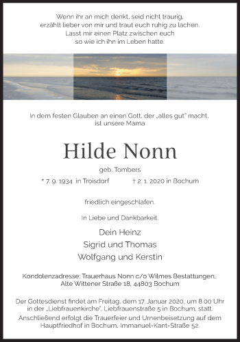 Anzeige von Hilde Nonn von Kölner Stadt-Anzeiger / Kölnische Rundschau / Express