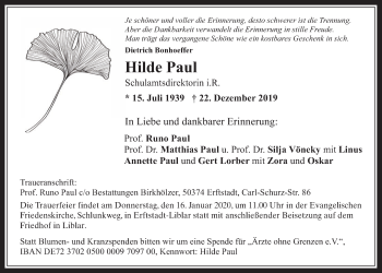 Anzeige von Hilde Paul von  Werbepost 