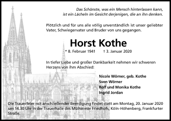 Anzeige von Horst Kothe von Kölner Stadt-Anzeiger / Kölnische Rundschau / Express