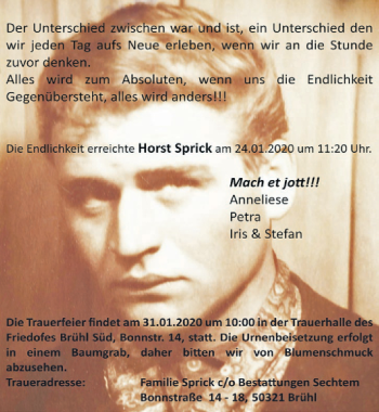 Anzeige von Horst Sprick von  Schlossbote/Werbekurier 