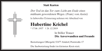 Anzeige von Hubertine Krichel von  Werbepost 