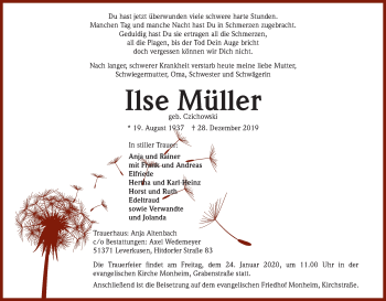 Anzeige von Ilse Müller von Kölner Stadt-Anzeiger / Kölnische Rundschau / Express