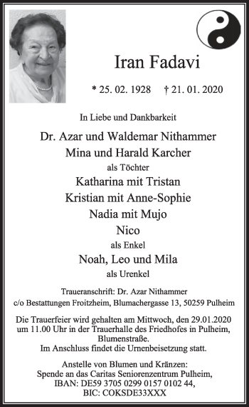 Anzeige von Iran Fadavi von  Sonntags-Post 