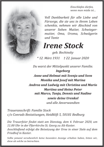 Anzeige von Irene Stock von  Werbepost 