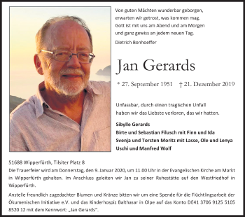 Anzeige von Jan Gerards von Kölner Stadt-Anzeiger / Kölnische Rundschau / Express