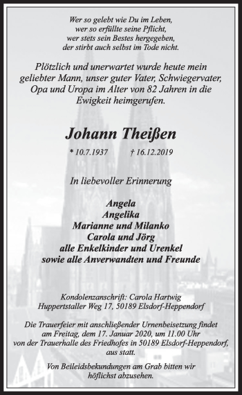 Anzeige von Johann Theißen von  Sonntags-Post 