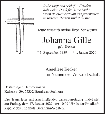 Anzeige von Johanna Gille von  Schlossbote/Werbekurier 