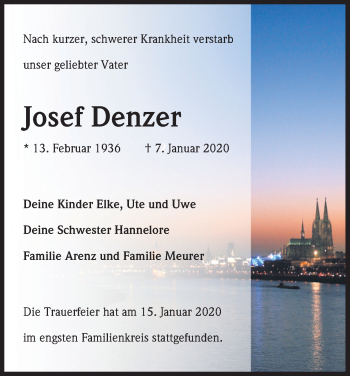 Anzeige von Josef Denzer von Kölner Stadt-Anzeiger / Kölnische Rundschau / Express