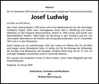 Anzeige von Josef Ludwig von Kölner Stadt-Anzeiger / Kölnische Rundschau / Express