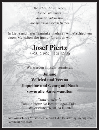 Anzeige von Josef Piertz von  Wochenende 