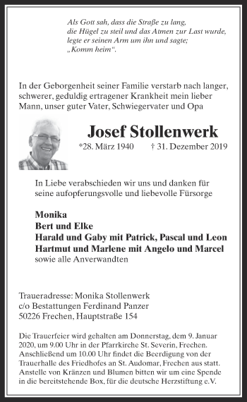 Anzeige von Josef Stollenwerk von  Wochenende 