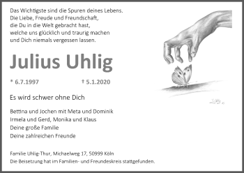 Anzeige von Julius Uhlig von Kölner Stadt-Anzeiger / Kölnische Rundschau / Express