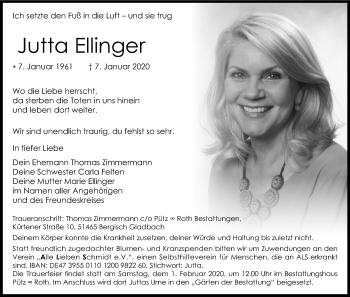 Anzeige von Jutta Ellinger von Kölner Stadt-Anzeiger / Kölnische Rundschau / Express