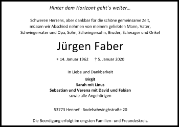 Anzeige von Jürgen Faber von Kölner Stadt-Anzeiger / Kölnische Rundschau / Express
