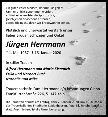 Anzeige von Jürgen Herrmann von  Kölner Wochenspiegel 
