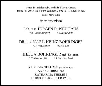 Anzeige von Jürgen R. Neuhaus von Kölner Stadt-Anzeiger / Kölnische Rundschau / Express
