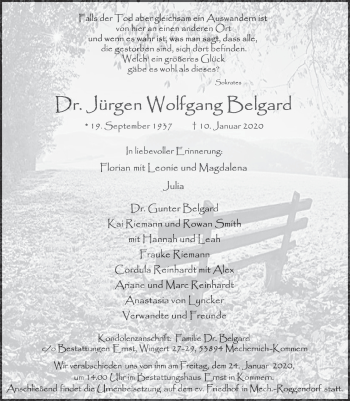 Anzeige von Jürgen Wolfgang Belgard von  Blickpunkt Euskirchen 