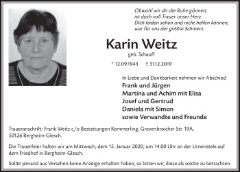 Anzeige von Karin Weitz von  Sonntags-Post 