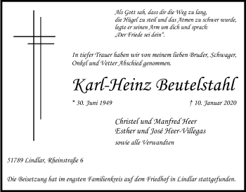 Anzeige von Karl-Heinz Beutelstahl von Kölner Stadt-Anzeiger / Kölnische Rundschau / Express