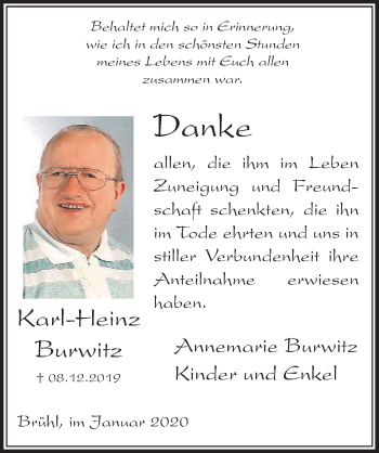 Anzeige von Karl-Heinz Burwitz von  Schlossbote/Werbekurier 