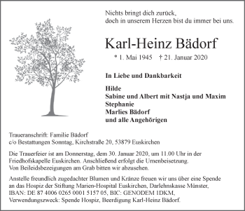 Anzeige von Karl-Heinz Bädorf von  Blickpunkt Euskirchen 