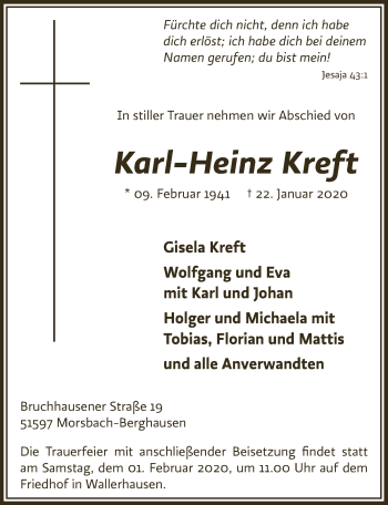 Anzeige von Karl-Heinz Kreft von  Lokalanzeiger 