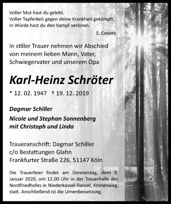 Anzeige von Karl-Heinz Schröter von  Rhein-Sieg-Wochenende 