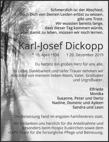 Anzeige von Karl-Josef Dickopp von  Blickpunkt Euskirchen 