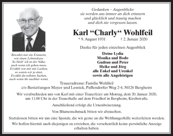 Anzeige von Karl Wohlfeil von  Werbepost 